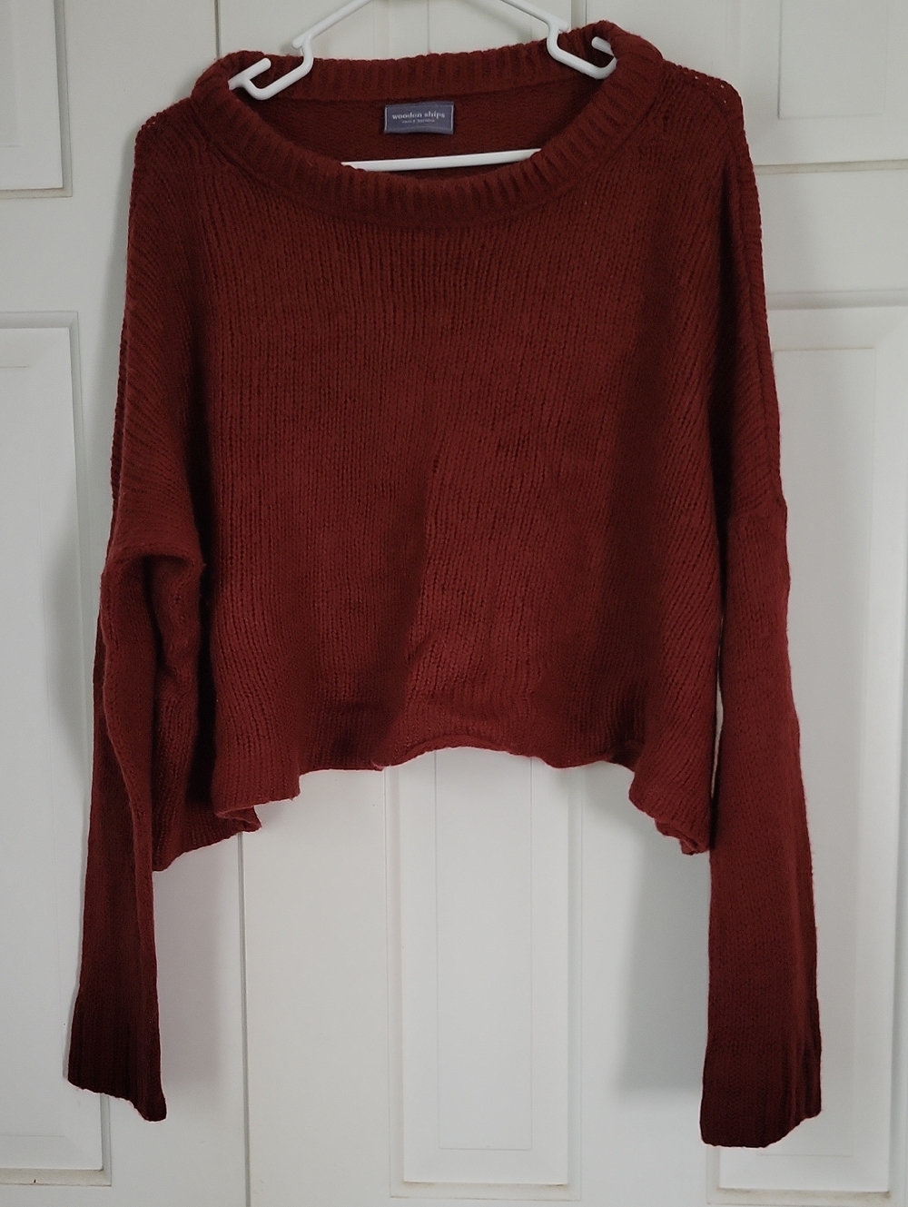 Wooden Ships Rust Cropped Crew Sweater Sz Xs Oversized Wool Mohair Blend